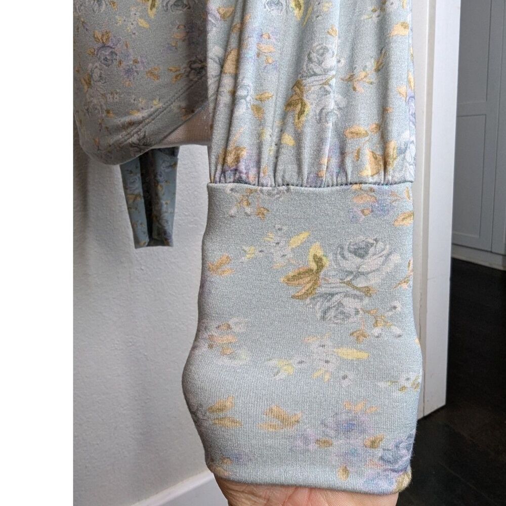 LoveShackFancy Vienna Turtleneck Top Sz S Sky Blue Floral Cottage Shabby Chic - Picture 9 of 13